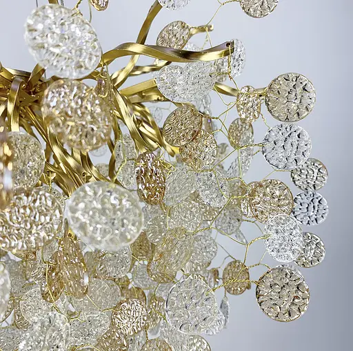 Подвесной светильник в золотистом корпусе с пластинами из комбинированного стекла Line.F Количество ламп 10 - фото 6