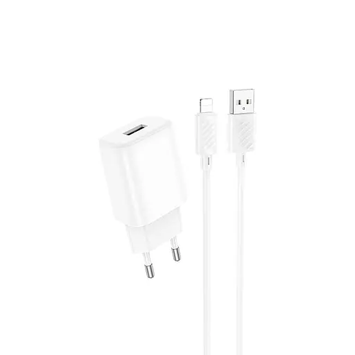 Адаптер сетевой Hoco Lightning Cable Solid single port charger C134A | 1USB, 12W/2.4A | - фото 1