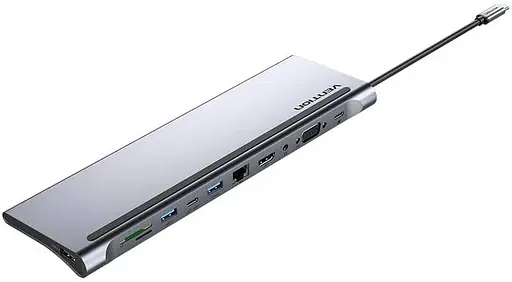 Док-станція USB3.1 Type-C --> HDMI/VGA/USB3.0x3/RJ45/SD/TF/TRRS 3.5mm/PD 100W Vention 11in1 - фото 1