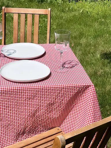 Скатертина в клітинку для столу Зефір 100х100 см (+ 4 серветки 30х40) Червона і Біла - фото 7