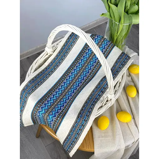 Пасхальное полотенце льняное для корзины Рандеву 70х30 см Синий - фото 5