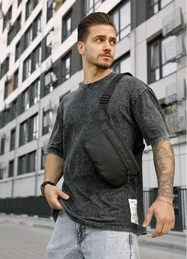 Мужская сумка на пояс бананка Sambag Tirso Max черный тканевый 38×17×6 см (80341065m) - фото 1