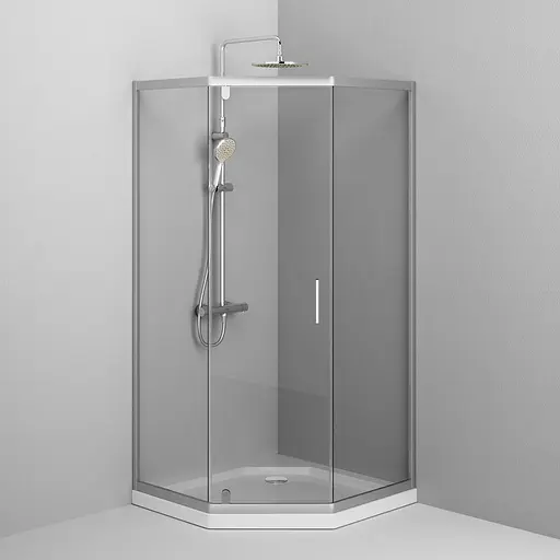 Душевая кабина Am. Pm Gem 5-corner Pivot 90x90 см без поддона хром матовый W90UG-405-090MT, прозрачная, хром матовый - фото 3