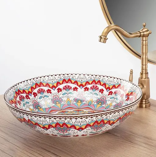 Умивальник Rea Peru накладний з візерунком REA-U6031, Цветной - фото 5