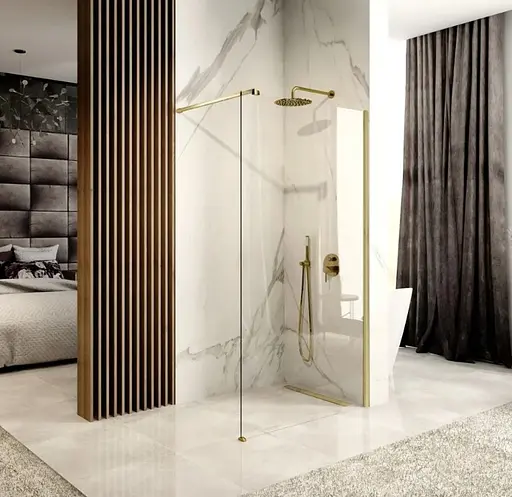 Душова стінка Rea Aero 110 brushed gold REA-K9840, прозорий, золотий - фото 2