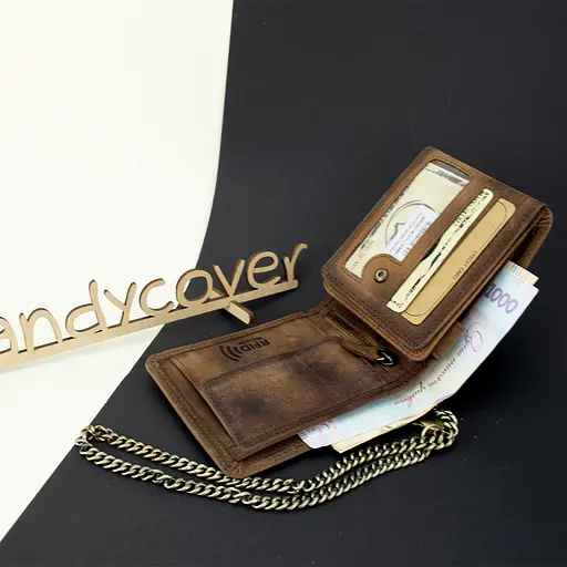 Мужское кожаное портмоне с ретро-автомобилем коричневое Always Wild N992C-VIN-C - фото 9