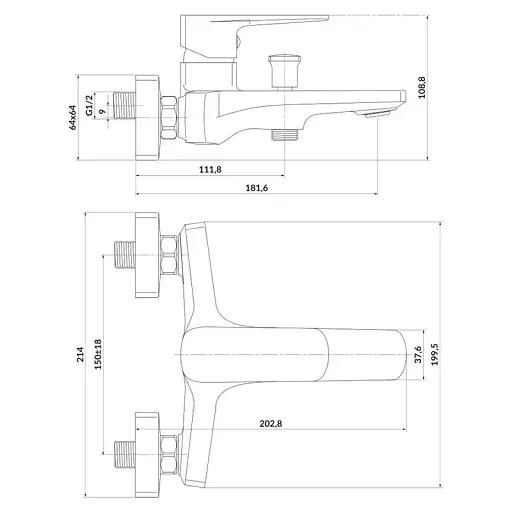 Змішувач для ванни та душу Cersanit Larga S951-376 одноважільний Чорний 30412 - фото 3