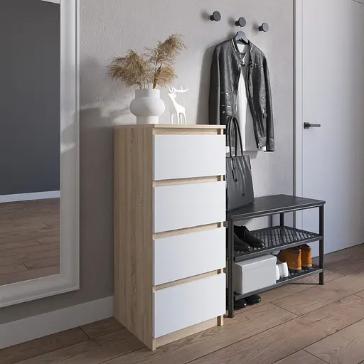 Комод Vays R-17 Дуб Сонома-Білий фасад, на 4 шухляди без ручок, вузький, ЛДСП 40×40×98 см - для передпокою, спальні, коридору