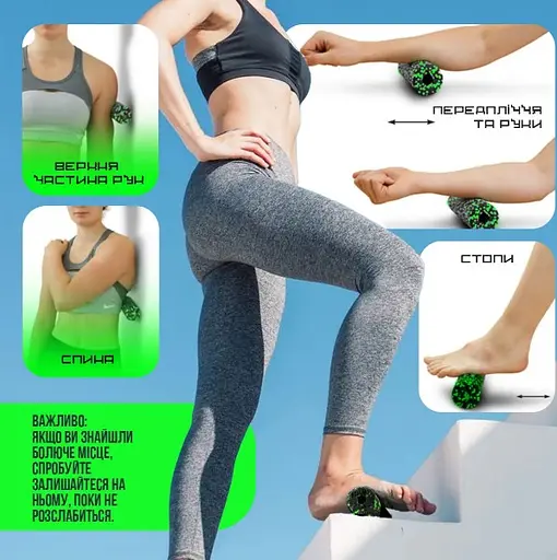 Масажний ролик (роллер) гладкий PowerPlay PP-4346 Mini EPP Foam Roller Чорно/Зелений (15,3x5,3 см) (PP_4346_Green_(15*5)) - фото 5