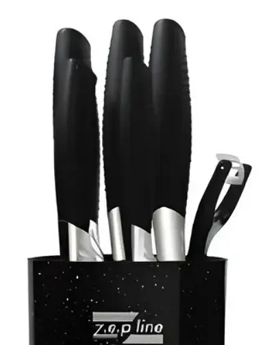 Набор ножей для кухни с подставкой Zepline ZP-046 кухонные ножи и подставки черный - фото 2