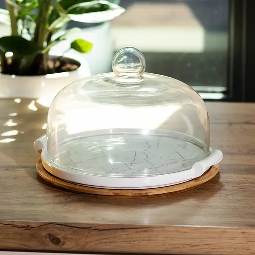 Тортовница Yiwu фарфоровая со стеклянной крышкой 25 см HP1203 - фото 9