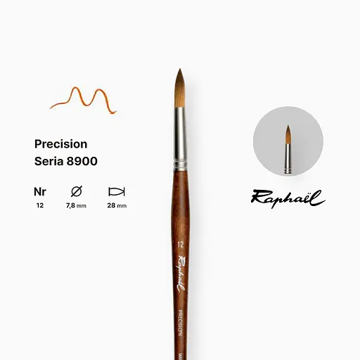 Кисть синтетика круглая Raphael Precision, №12, для акрила и масла, длинная ручка - фото 2