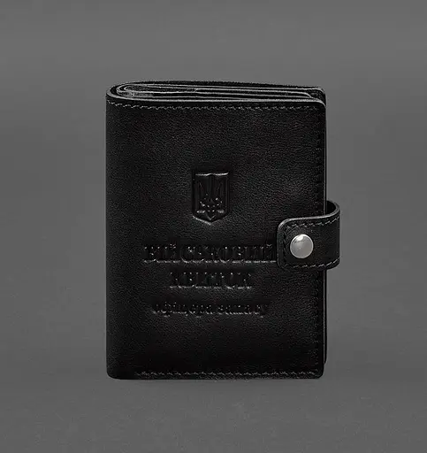 Кожаная обложка-портмоне для военного билета офицера запаса (узкий документ) Черная - фото 1