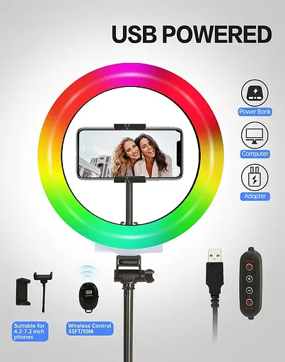 Кольцевой светильник Railee со штативом Светодиодный кольцевой светильник RGB 25,9 см со штативом для камеры - фото 5