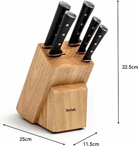 Tefal Набір ножів Ice Force, 5 пр., з дерев'яною колодкою, нержавіюча сталь, плаcтик, чорний - фото 6