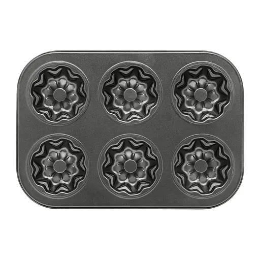 Форма для выпечки кексов и маффинов на 6 ячеек с антипригарным покрытием "Цветы №4" 26.5х18.5х2.8 см, A-plus Черный 85662 - фото 1