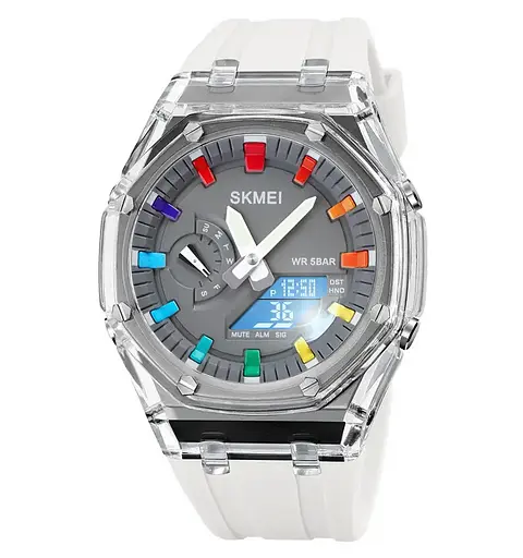 Жіночий спортивний годинник Skmei 2100 (Білий з сірим циферблатом) - фото 2