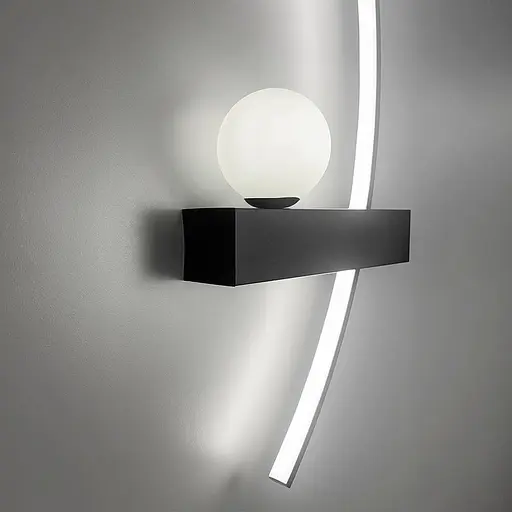 Чорне дугове бра з білим плафоном у правому корпусі 60 см Line F Арт. WJ113/600 R BK (правий) - фото 3