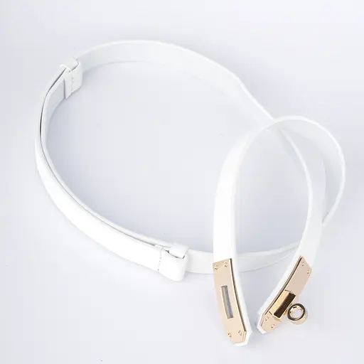 Ремень женский белый кожаный узкий JK-2031 с золотой пряжкой (110 см) - фото 3