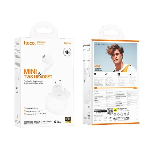 Бездротові навушники Hoco EW201 Graceful true wireless BT headset, BT5.4, 30mAh, 320mAh, 4h, white - фото 3