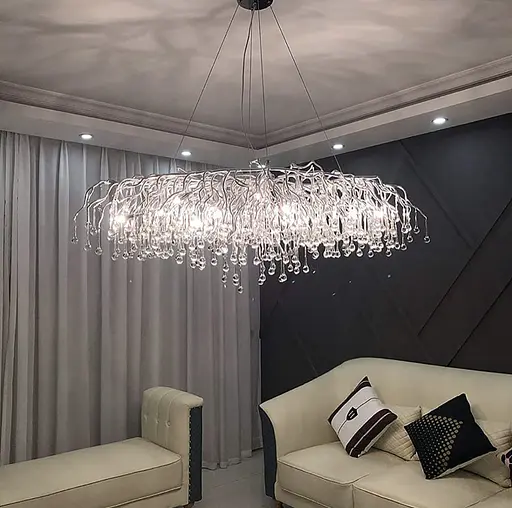 Розкішна видовжена люстра в хромі з скляними підвісами 150 см | Line F | Арт. MD9005-1500 CH OVAL - фото 2