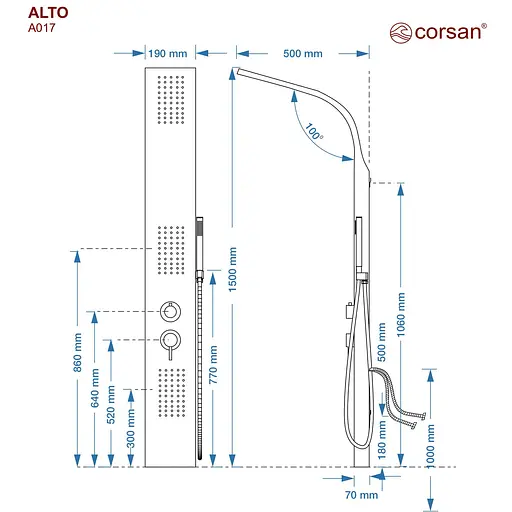 Душова панель Corsan Alto silver A017MSL, Сірий - фото 3