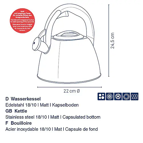 Чайник KELA Vitus сріблястий, 2,4 л (12078) - фото 5