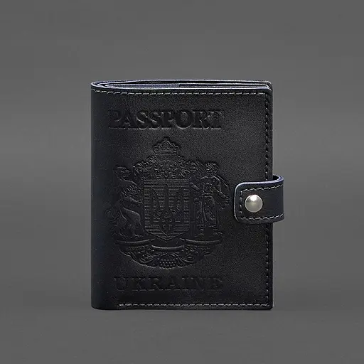 Кожаная обложка-портмоне на паспорт с гербом Украины 25.0 темно-синяя - фото 7