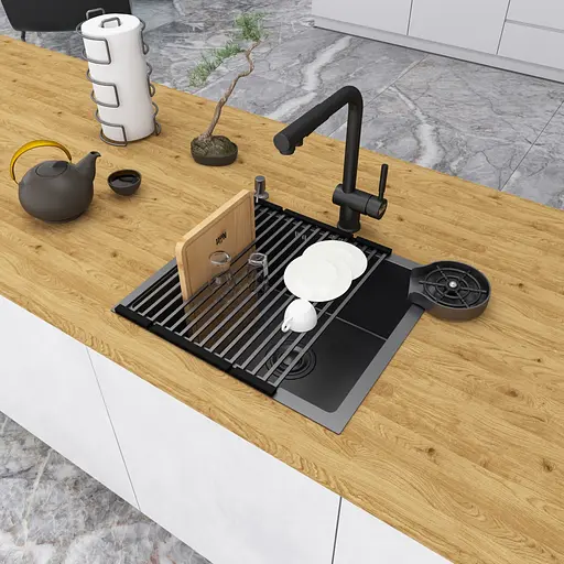 Кухонная мойка из нержавеющей стали черная 50 см под столешницу Nett NВ-5045, Черный - фото 7