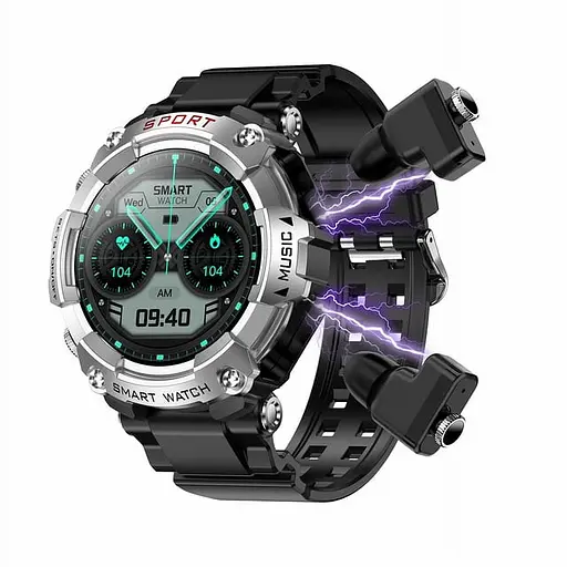 Смарт-часы с наушниками LEMFO T96 силиконовый ремешок Black Silver (16344) - фото 2