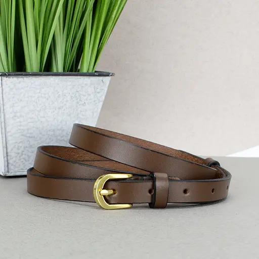 Ремень кожаный женский узкий светло-коричневый HC-1562 (130 см) - фото 1