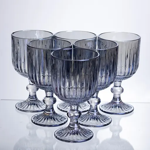 Набір келихів для вина 6 штук по 300 мл ребристих із товстого скла синій HP-19-237 келих для білого червоного вина прозорий Yiwu HP-19-237 - фото 1