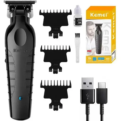 Профессиональная беспроводная машинка 5вт Kemei KM-2299 для стрижки волос и бороды 1200 мАч USB Черный - фото 1