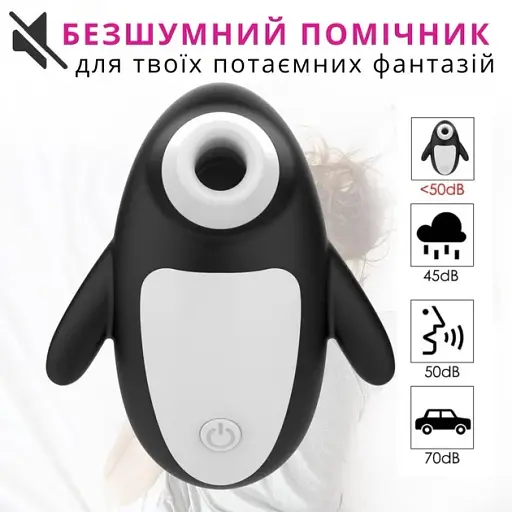 Вакуумный стимулятор клитора и сосков I’MCUM Magic Penguin Черный (IM-KXY272) - фото 7