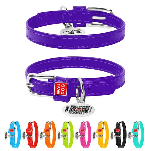 Ошейник для собак кожаный Waudog Glamour с QR-паспортом без украшений XXS Ш 9 мм Д 19-25 см фиолетовый - фото 2