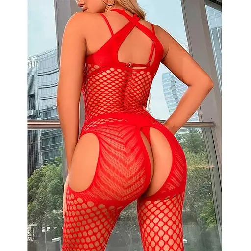 Елегантний бодістокінг з витонченою сіткою S/M/L Червоний K0514-2 - фото 2