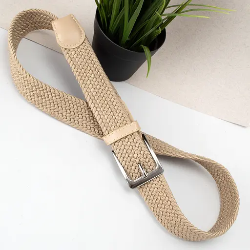 Ремень-резинка женский PS-35011 (105 см) песочный плетеный - фото 3