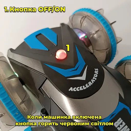 Машинка перевертыш на радиоуправлении Amphibious Stunt Car. Плавает в воде. Светится. Прозрачные колеса - фото 4