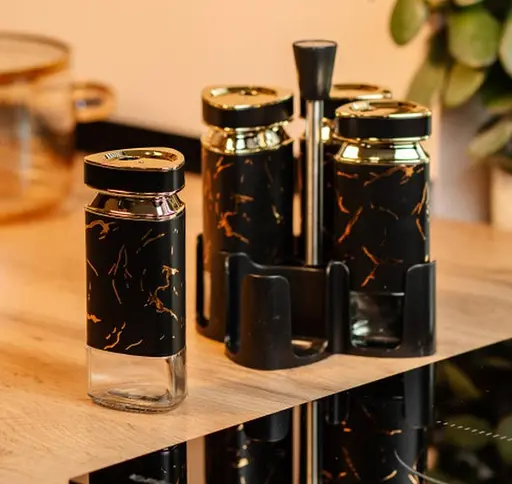 Органайзер набор Condiment Set для специй на подставке с 4 баночки для специй по 120 мл Черный - фото 5