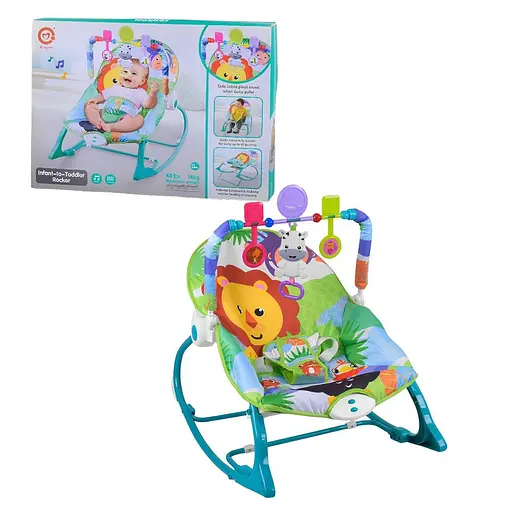 Шезлонг-качалка Mengo Baby с 3 погремушками, музыкой и вибрацией для малыша