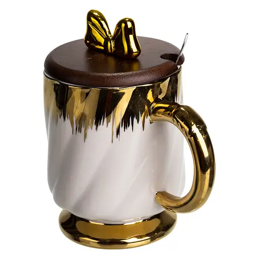 Чашка порцелянова Ribbon 450 мл з кришкою та ложкою білий FM-23D - фото 4