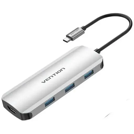 Хаб Vention USB-C to HDMI/USB 3.0x3/SD/TF/PD Docking Station Gray 0.15M Aluminum Alloy Type