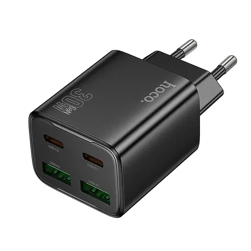 Мережевий зарядний пристрій Hoco N56 Fundador four-port PD30W(2C2A) charger(EU) Чорний - фото 1