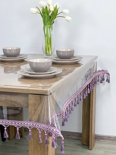 Скатерть силиконовая с фиолетовой бахромой 320х170 см - фото 6