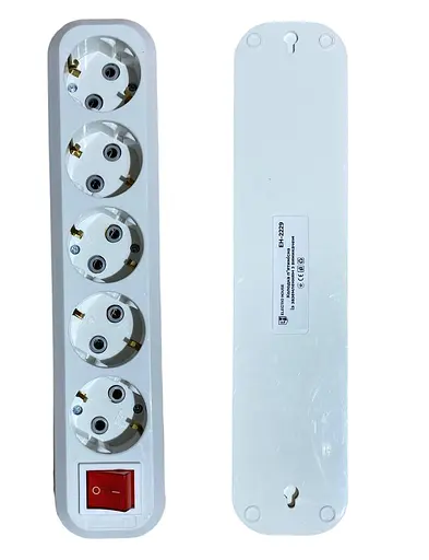 Колодка 5 гнезд с зазем. с выкл. с защит. (ABS-пластик) (конт.группа медь) MODERN (18117) ТМ LUMANO - фото 1