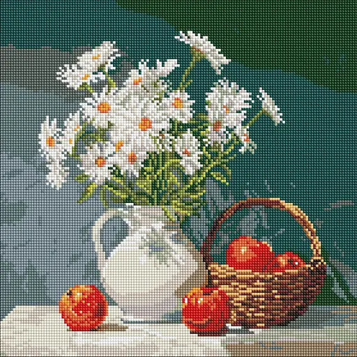 Алмазная мозаика Букет ромашек с яблоками AMO8339, 40х40 см