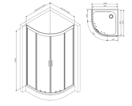 Душевая кабина Am.Pm Gem 1/4 Round 100x100 см без поддона black W90UG-401-100BT, прозрачный, черный - фото 9