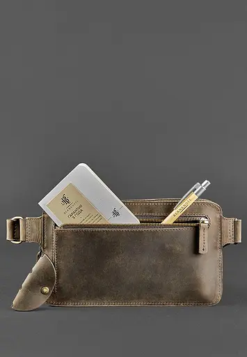 Шкіряна поясна сумка Dropbag Maxi темно-коричнева Crazy Horse - фото 6