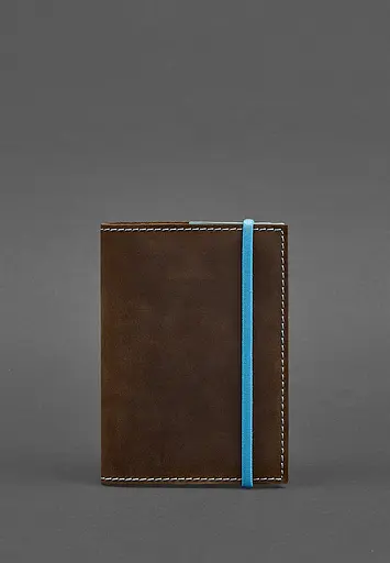 Кожаная обложка для паспорта 1.0 темно-коричневая с бирюзовым. - фото 2