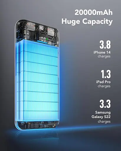 Повербанк VRURC Power Bank 20000 мА·ч, портативное зарядное устройство USB C 20 Вт - фото 6